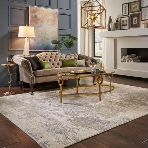 Area rug in living room | Lake Forest Flooring